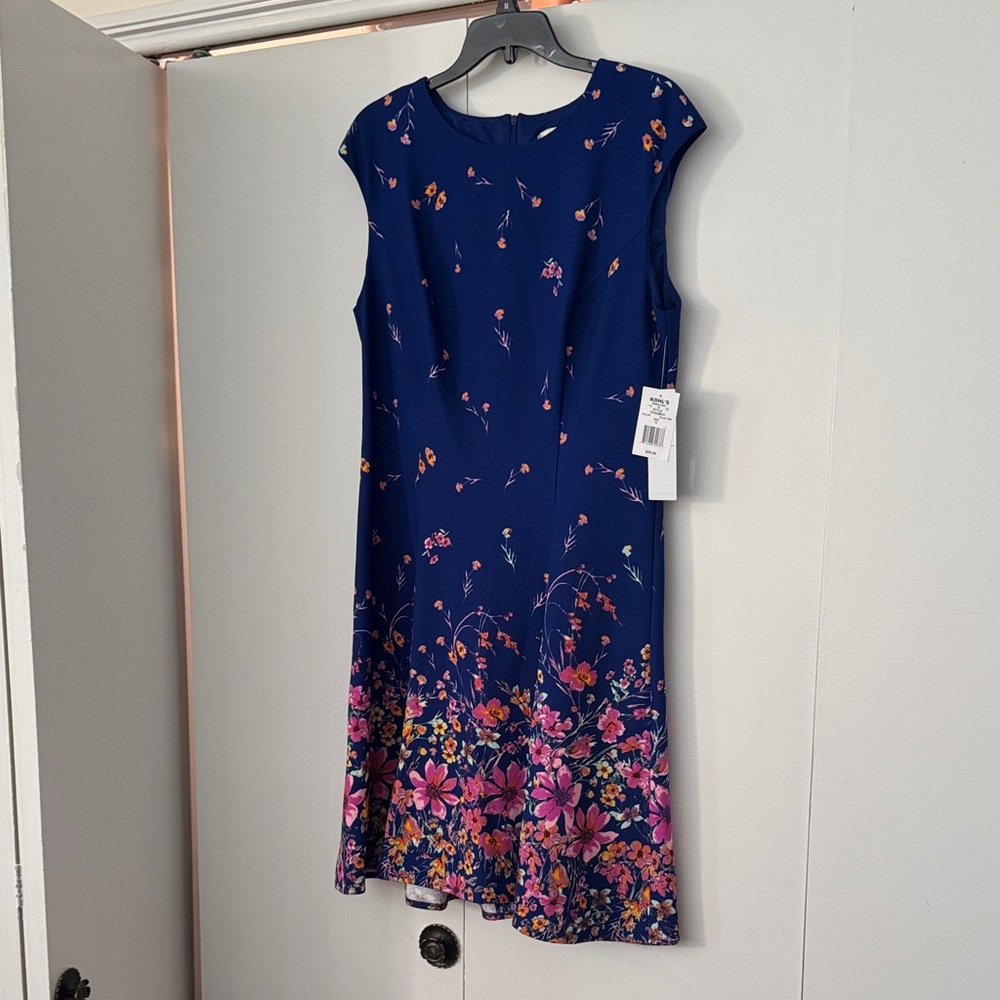 London Times Navy Floral Midi Dress